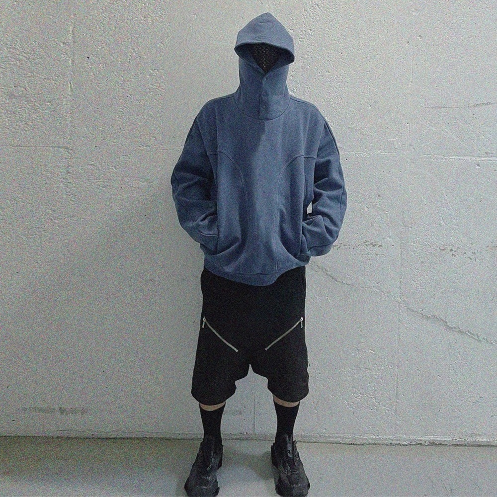 Grailz Geometry Men’s Blue Hooded Button Up Sweatshirt w Pockets. Size M